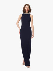 BRAIDED NECK STRETCH CREPE GOWN BLACK