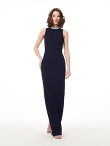 BRAIDED NECK STRETCH CREPE GOWN BLACK
