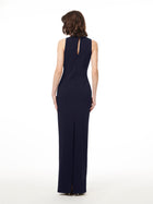 BRAIDED NECK STRETCH CREPE GOWN BLACK