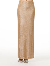 Load image into Gallery viewer, APRICOT LONG STRETCH SEQUIN COLUMN SKIRT
