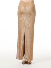 Load image into Gallery viewer, APRICOT LONG STRETCH SEQUIN COLUMN SKIRT
