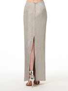 CRYSTALIZED STRETCH SEQUIN SILVER LONG PENCIL SKIRT