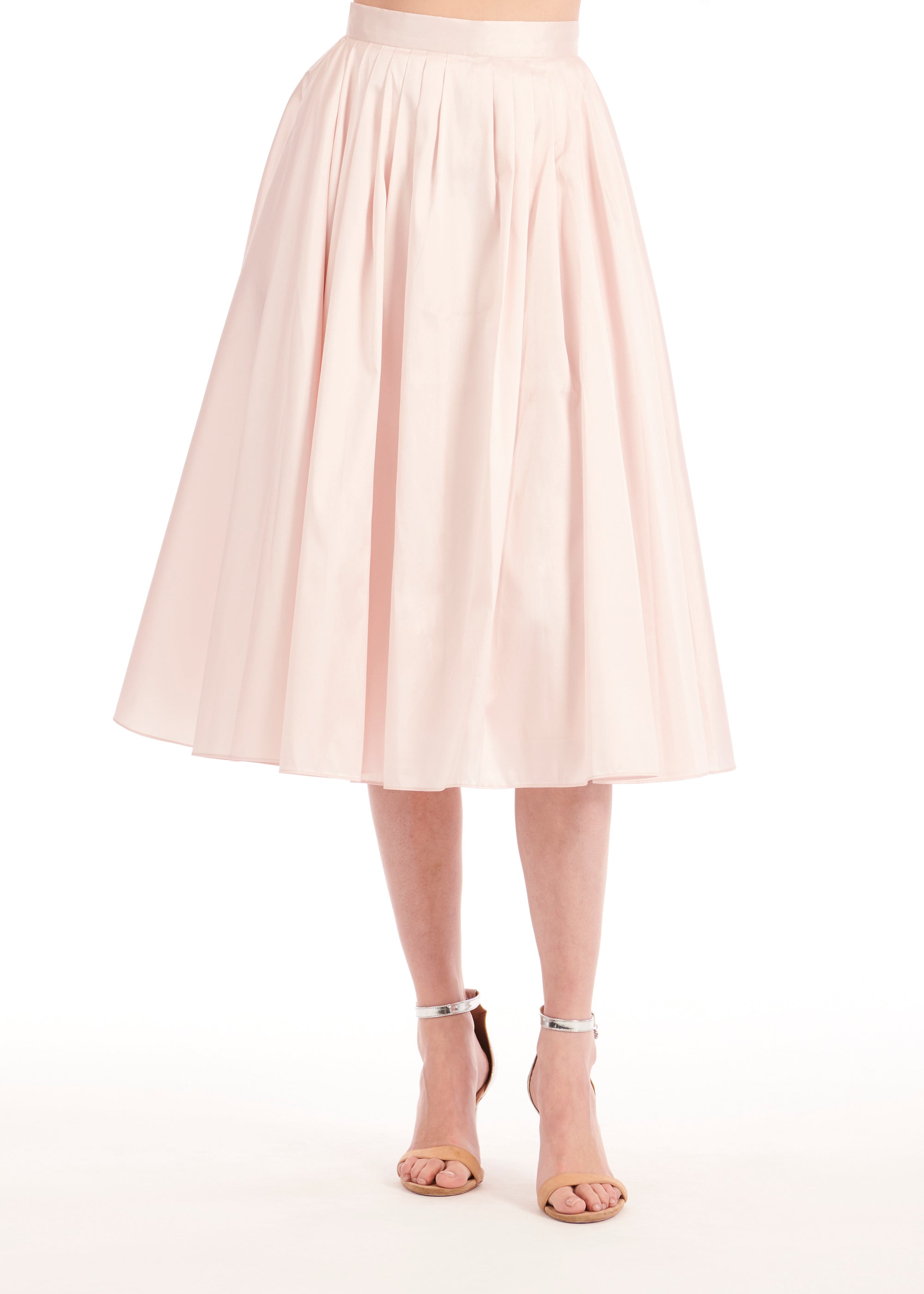 TEA LENGTH PLEATED SOFT TAFFETA MIDI SKIRT BLUSH