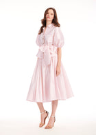 TEA LENGTH PLEATED SOFT TAFFETA MIDI SKIRT BLUSH