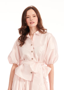 TEA LENGTH PLEATED SOFT TAFFETA MIDI SKIRT BLUSH