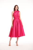 TEA LENGTH PLEATED SOFT TAFFETA MIDI SKIRT WATERMELON