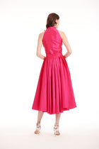 TEA LENGTH PLEATED SOFT TAFFETA MIDI SKIRT WATERMELON