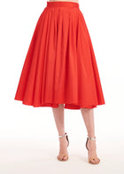 TEA LENGTH PLEATED SOFT TAFFETA MIDI SKIRT TOMATO