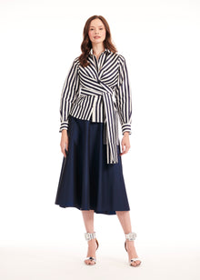 STRIPED TAFFETA DOUBLE WRAP SHIRT NAVY