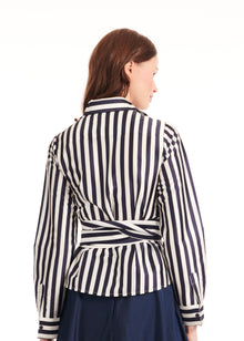 STRIPED TAFFETA DOUBLE WRAP SHIRT NAVY