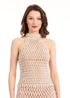 PEARL MACRAME MOCK NECK TOP