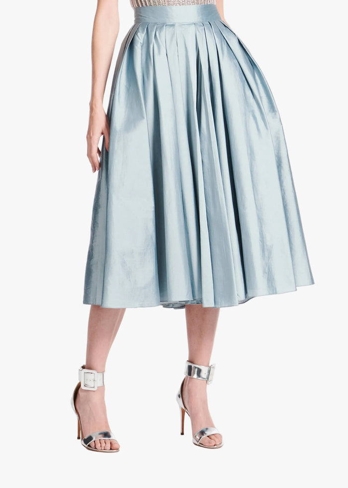 TEA LENGTH PLEATED SOFT TAFFETA MIDI SKIRT LIGHT BLUE
