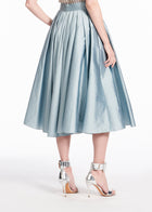 TEA LENGTH PLEATED SOFT TAFFETA MIDI SKIRT LIGHT BLUE