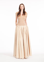 STRETCH PEARL BEADED V-NECK TOP CHAMPAGNE