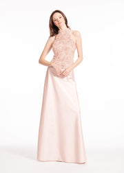 PEARL FLOWER MOCK NECK TOP BLUSH