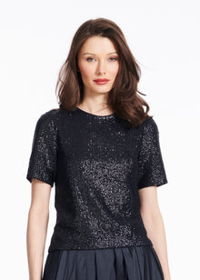 NAVY STRETCH SEQUIN TEE