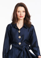 TAFFETA BLOUSE WITH RENAISSANCE PEARL BUTTONS NAVY