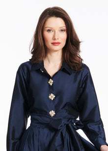 TAFFETA BLOUSE WITH RENAISSANCE PEARL BUTTONS NAVY