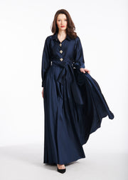 TAFFETA BLOUSE WITH RENAISSANCE PEARL BUTTONS NAVY