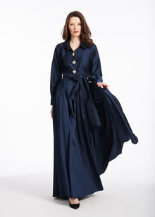 TAFFETA BLOUSE WITH RENAISSANCE PEARL BUTTONS NAVY
