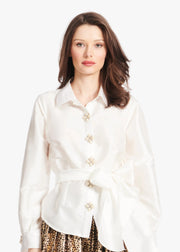 TAFFETA BLOUSE WITH RENAISSANCE PEARL BUTTONS IVORY