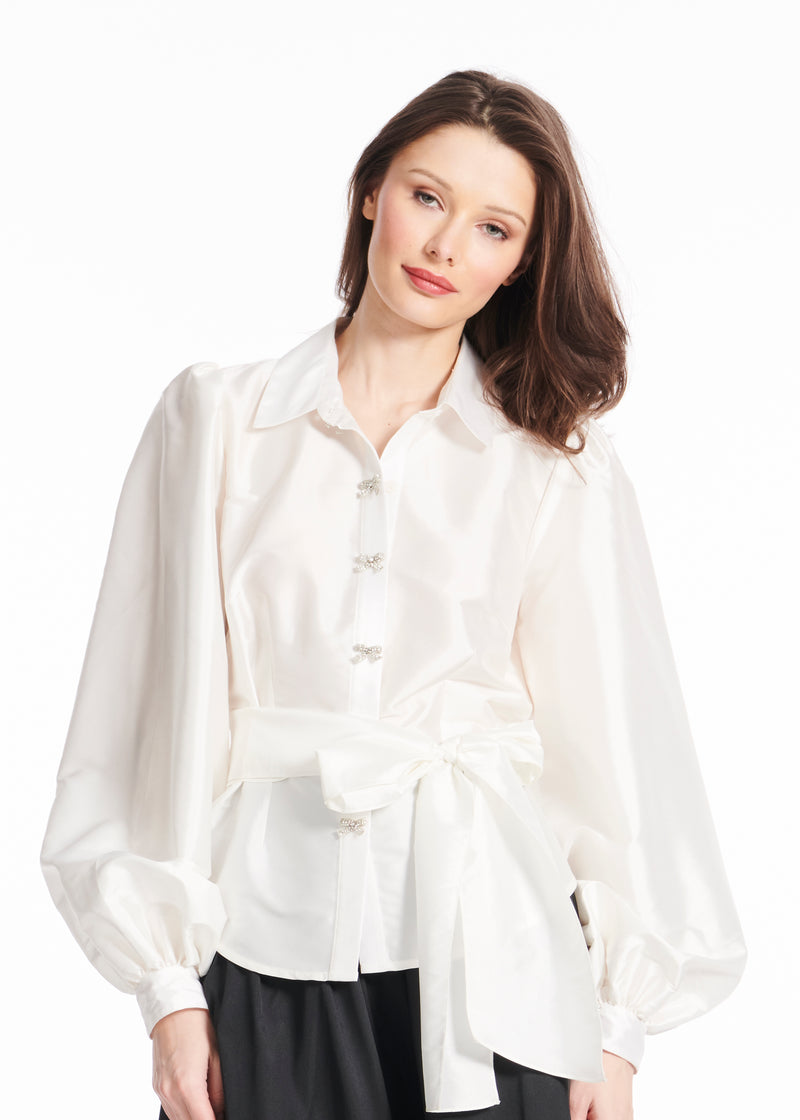 TAFFETA BALOON SLEEVE BLOUSE IVORY