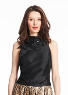TAFFETA SHELL WITH APPLIQUE FLOWERS BLACK