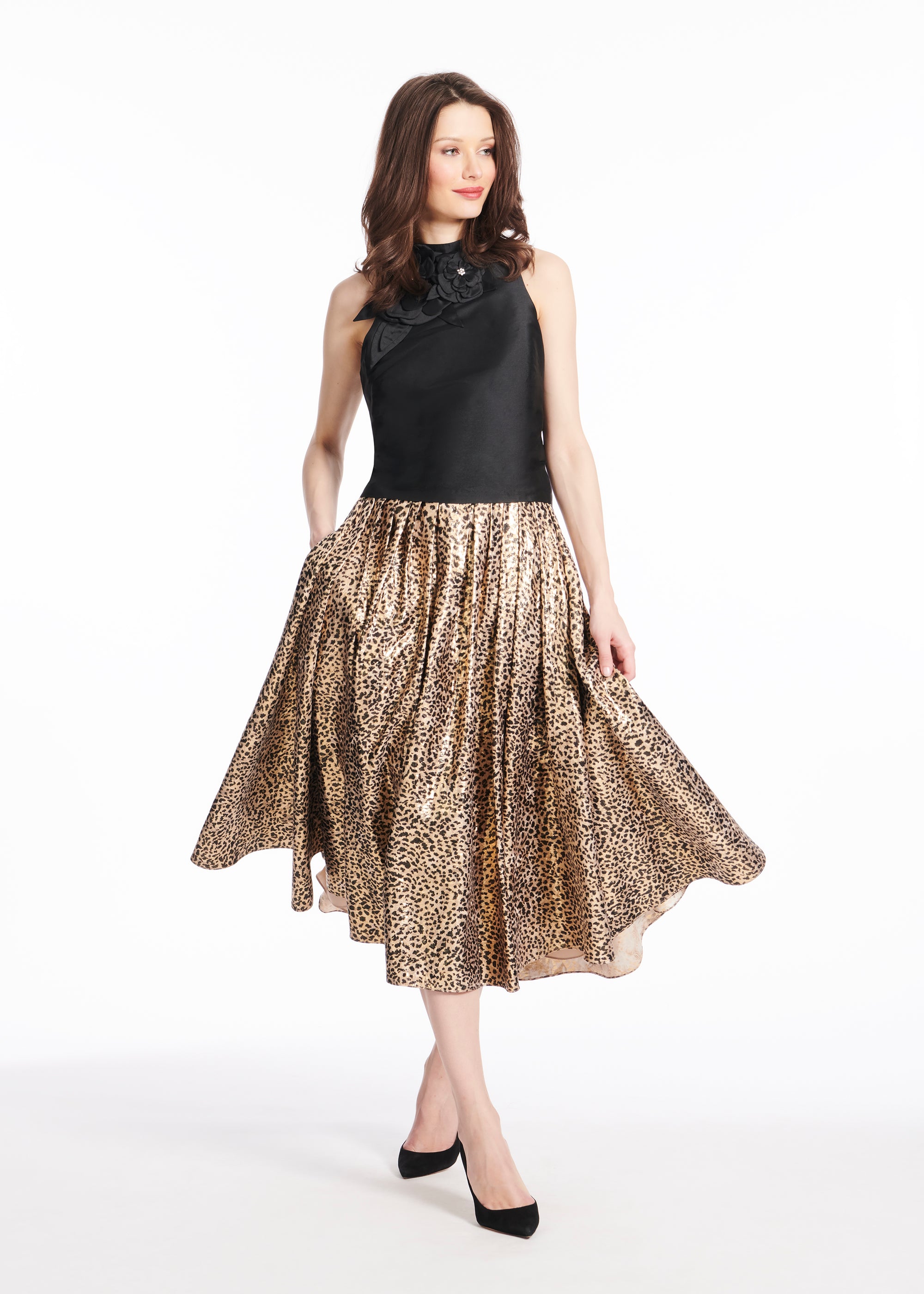 TAFFETA SHELL WITH APPLIQUE FLOWERS BLACK