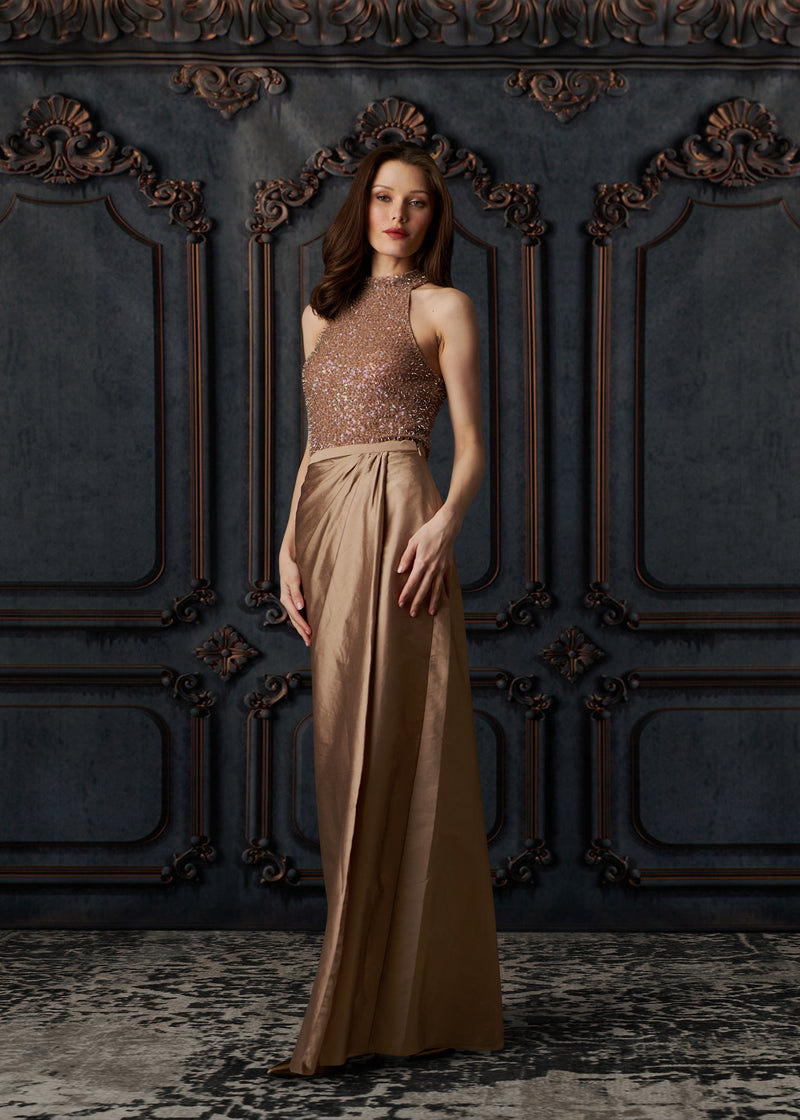 SOFT TAFFETA FAUX WRAP SKIRT NAVY