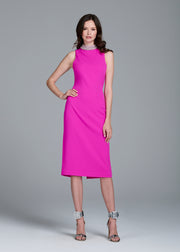 BRAIDED CRYSTAL MOCK NECK MIDI DRESS HOT PINK