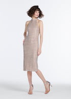 WINDOWPANE SEQUIN MOCK-NECK DRESS BLUSH