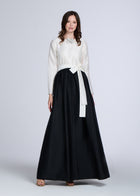 TAFFETA PRINCESS GOWN WITH CRYSTAL BOW COLOR BLOCKED IVORY & BLACK