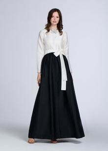TAFFETA PRINCESS GOWN WITH CRYSTAL BOW COLOR BLOCKED IVORY & BLACK