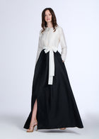 TAFFETA PRINCESS GOWN WITH CRYSTAL BOW COLOR BLOCKED IVORY & BLACK