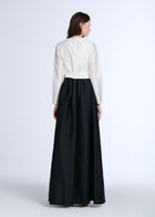 TAFFETA PRINCESS GOWN WITH CRYSTAL BOW COLOR BLOCKED IVORY & BLACK
