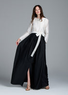 TAFFETA PRINCESS GOWN WITH CRYSTAL BOW COLOR BLOCKED IVORY & BLACK