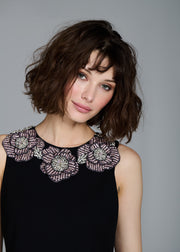 CRYSTAL FLORAL NECK SHIFT DRESS TOMATO