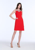 CRYSTAL FLORAL NECK SHIFT DRESS BLACK