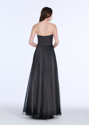 STRAPLESS TULLE GOWN WITH PAILETTE FLOWERS BLACK/BLUSH