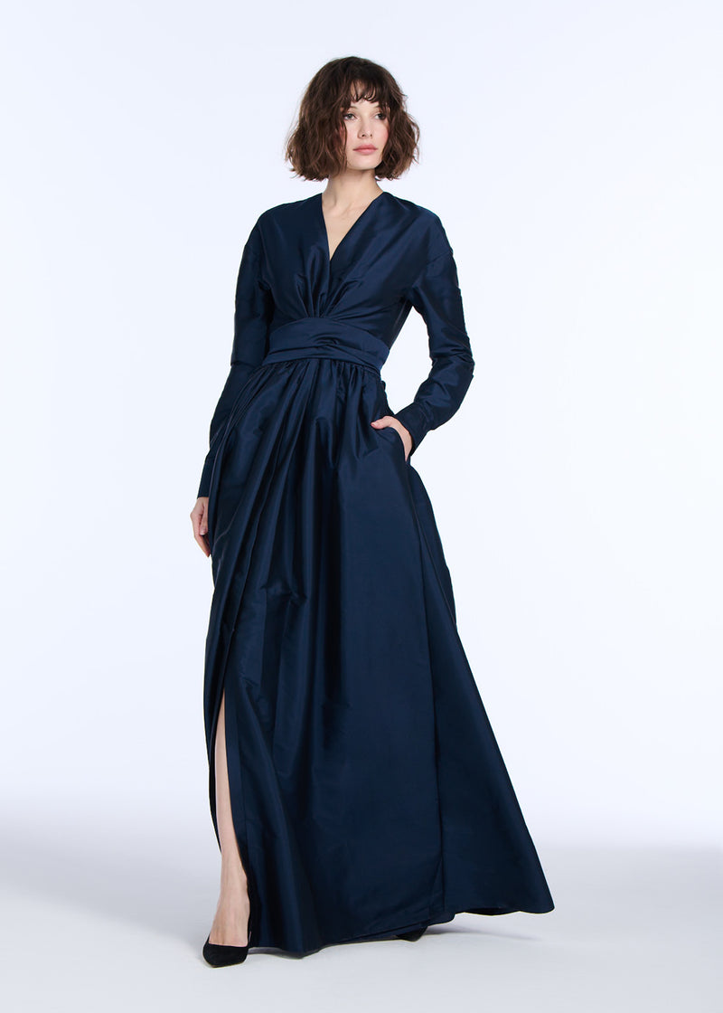 TAFFETA WRAP GOWN NAVY