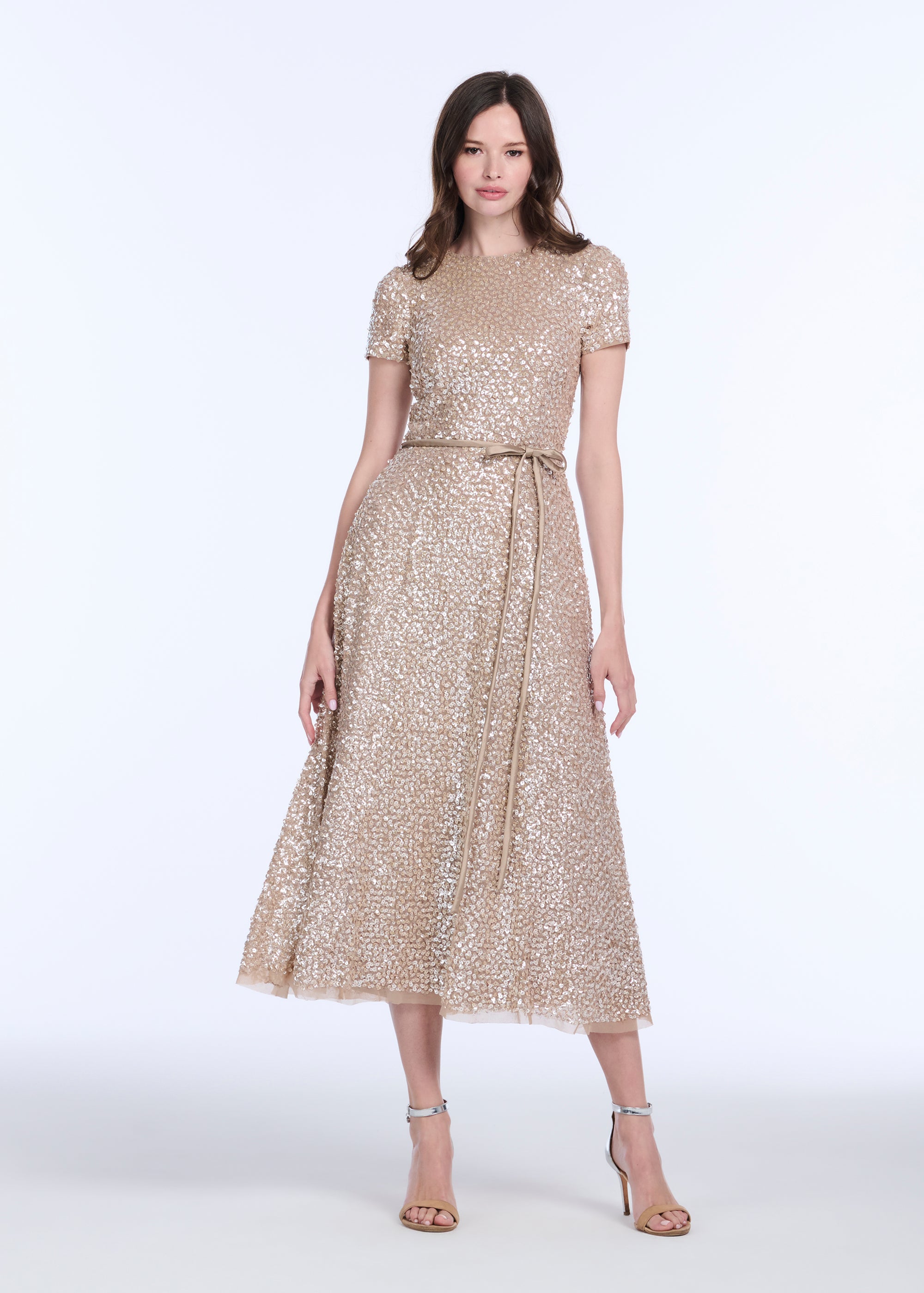 TRANSLUCENT ENCRUSTED SEQUIN DRESS LIGHT BLUE