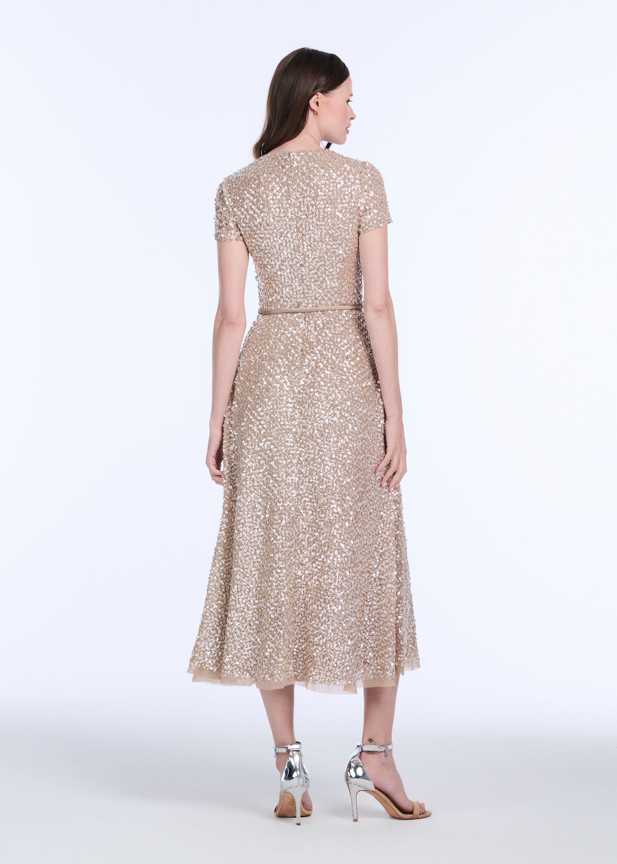 TRANSLUCENT ENCRUSTED SEQUIN DRESS LIGHT BLUE