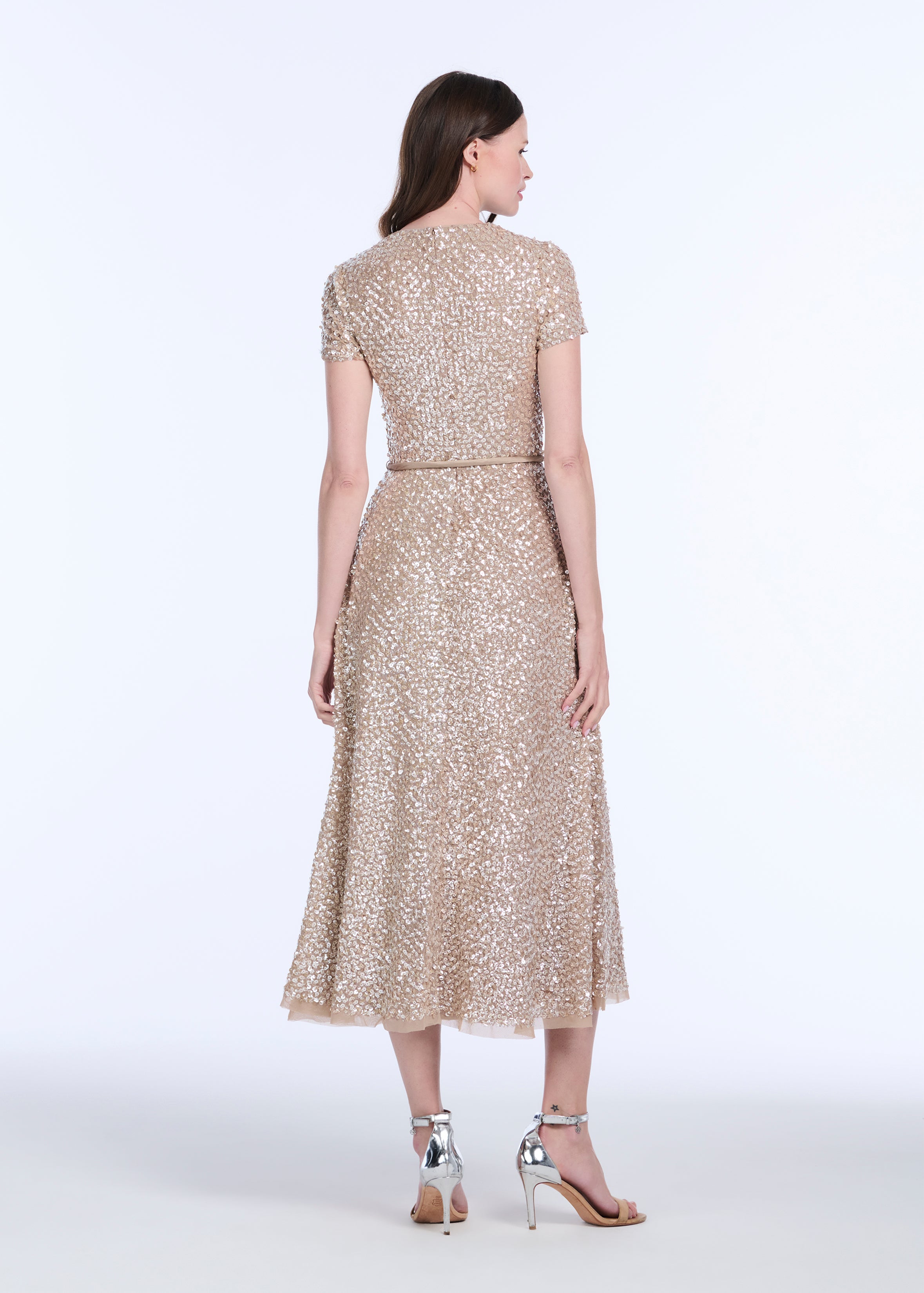 TRANSLUCENT ENCRUSTED SEQUIN DRESS LIGHT BLUE