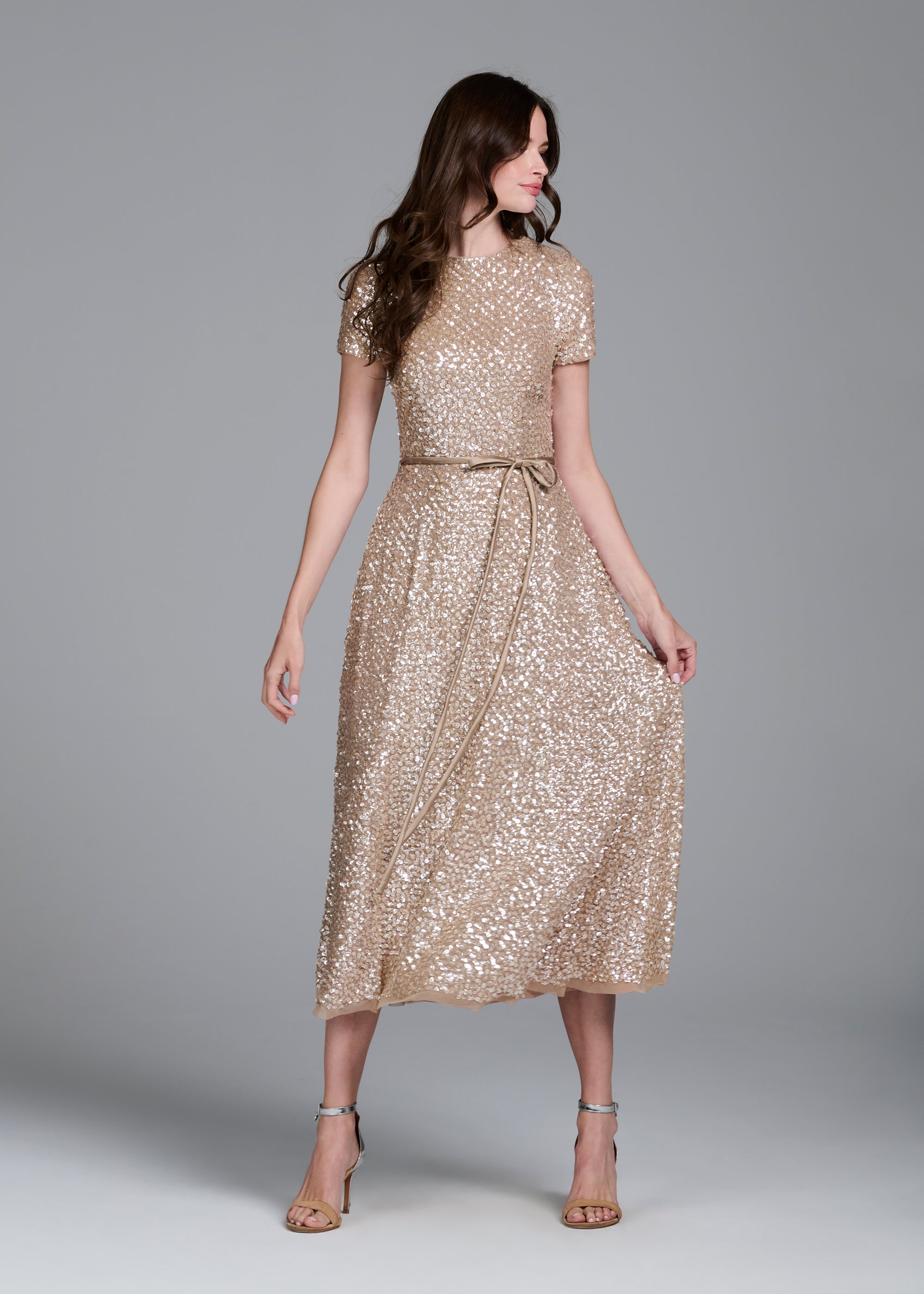 TRANSLUCENT ENCRUSTED SEQUIN DRESS LIGHT BLUE