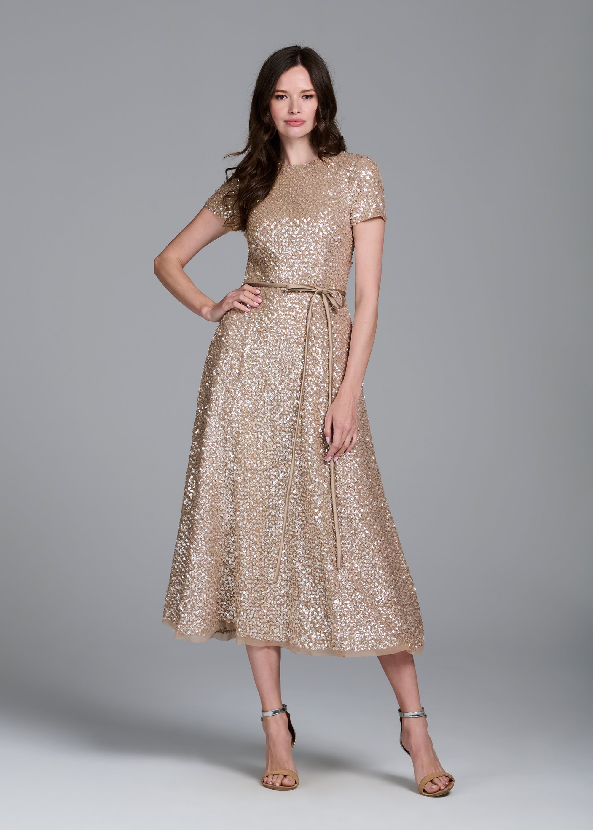 TRANSLUCENT ENCRUSTED SEQUIN DRESS LIGHT BLUE