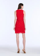 LACE APPLIQUE SHIFT DRESS WITH CHIFFON SOUTACHE AND CRYSTALS BLACK