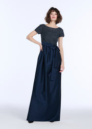 FILAGREE  GLASS BEADED EMBROIDERY GOWN NAVY