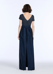 FILAGREE  GLASS BEADED EMBROIDERY GOWN NAVY