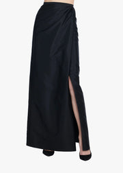 SOFT TAFFETA FAUX WRAP SKIRT BLACK