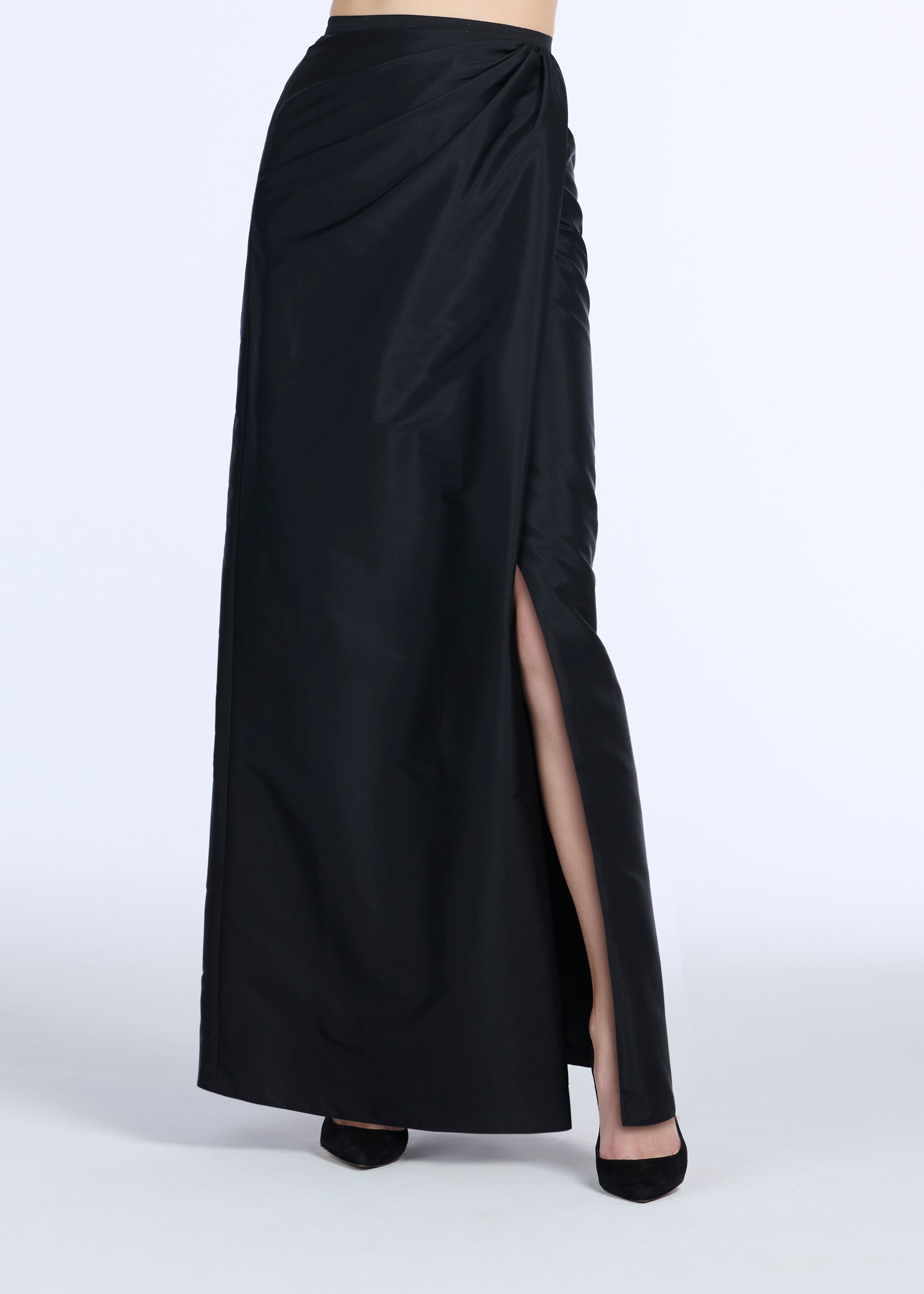 SOFT TAFFETA FAUX WRAP SKIRT NAVY